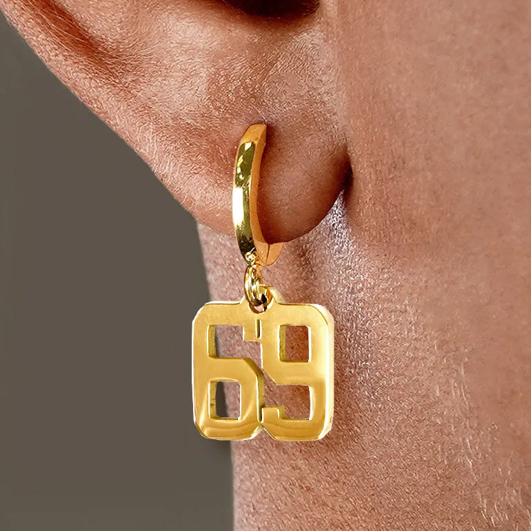 69 Number Earring - Gold Plated Stainless Steel