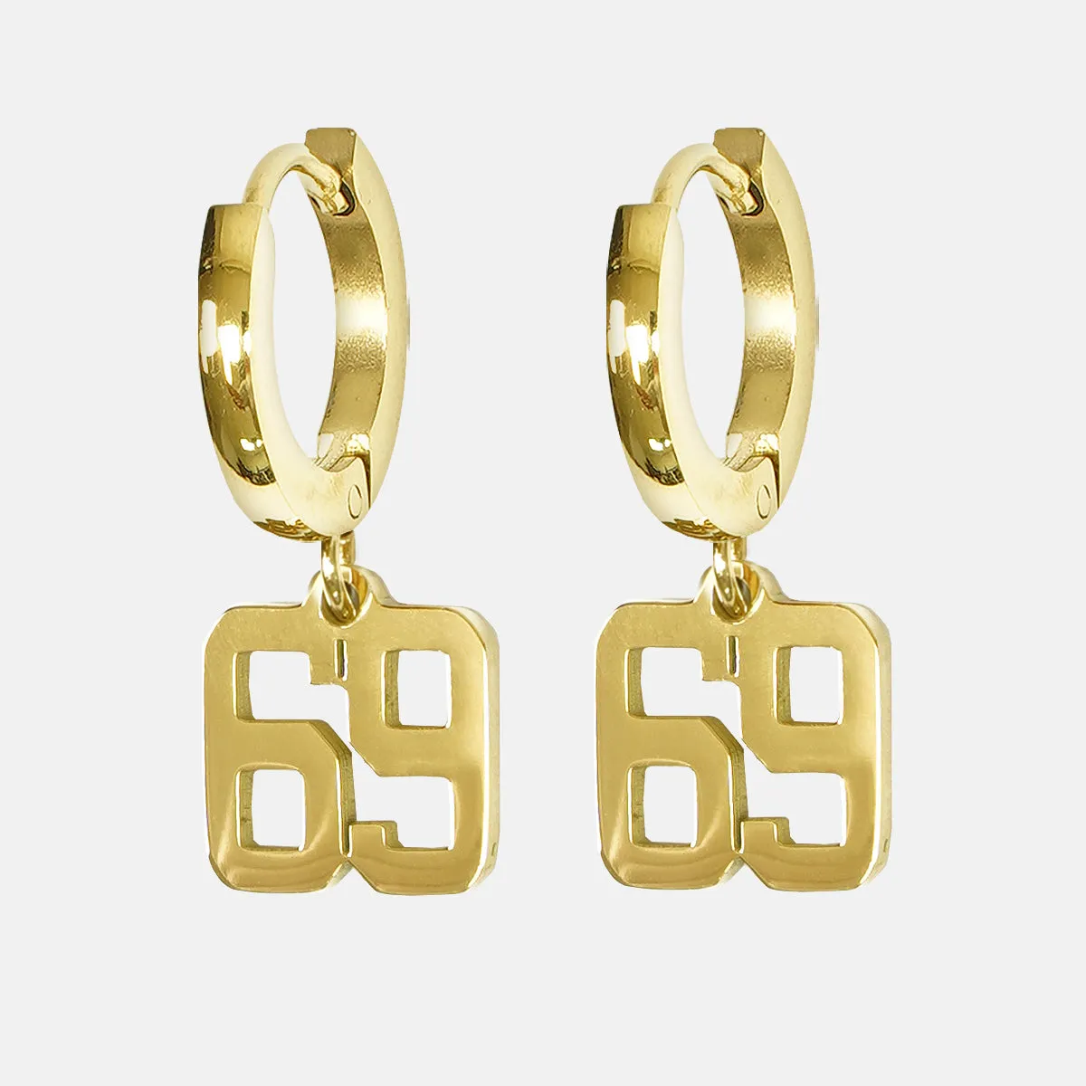 69 Number Earring - Gold Plated Stainless Steel