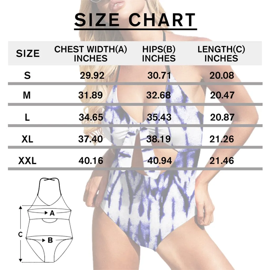 American Flag Monokini Custom Five-pointed Star Couple Photos Swimsuit Women's Backless Bow Hollow Out Bathing Suit