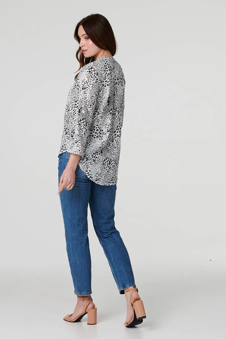 Animal Print Curve Hem Blouse