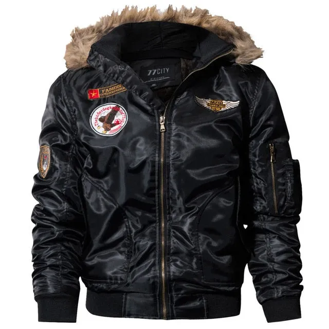 Ashore Shop Men's Winter Fur Collar Naval Air Style Bomber Jacket