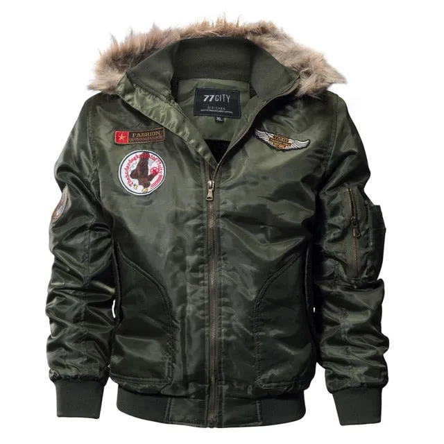 Ashore Shop Men's Winter Fur Collar Naval Air Style Bomber Jacket