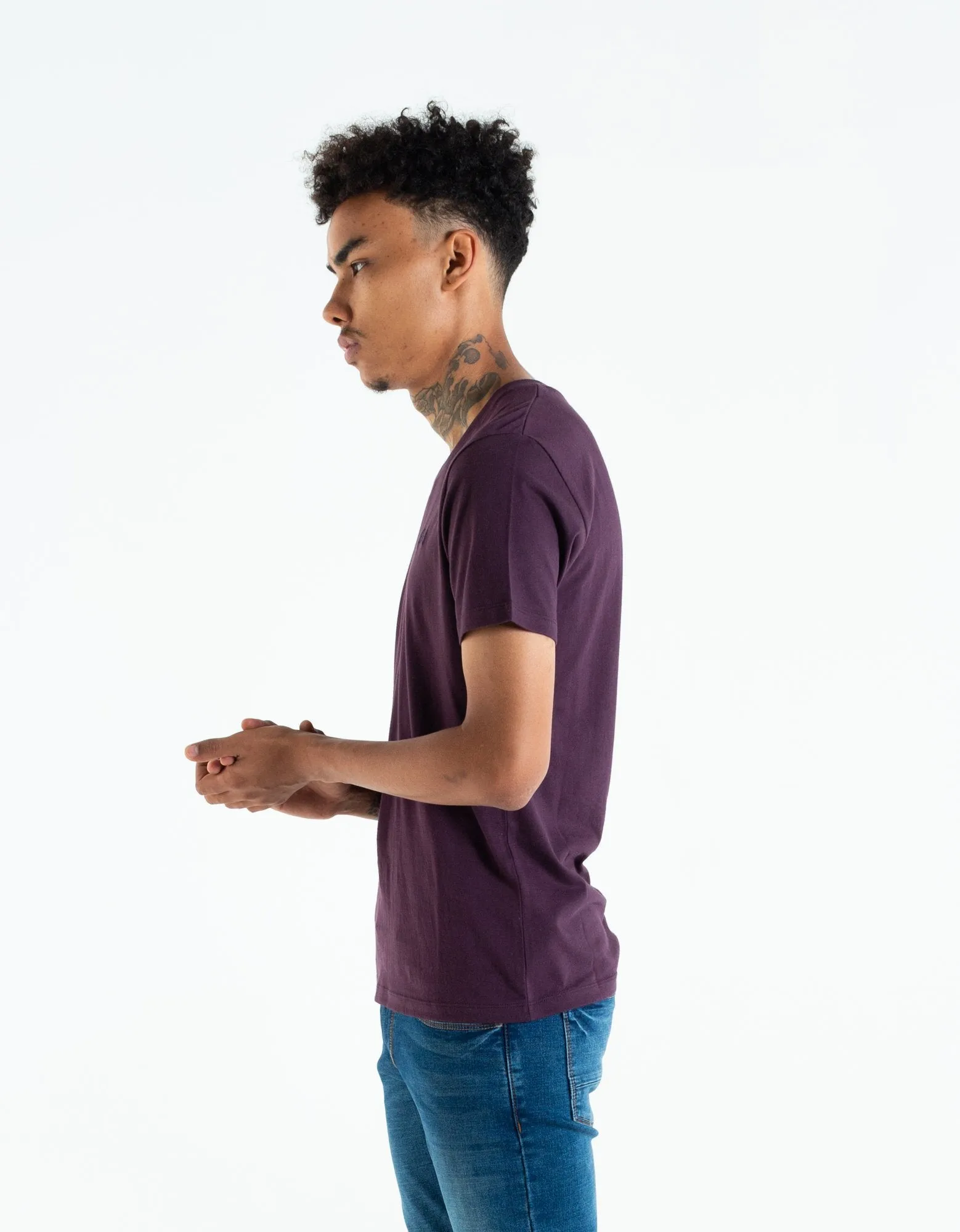 Basic Scott V Neck Tee Black Cherry