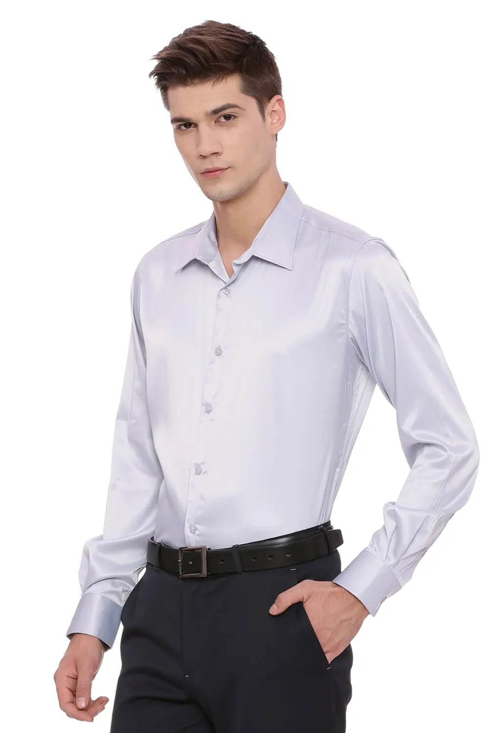 Basics Trim Fit Satin Stretch Shirt