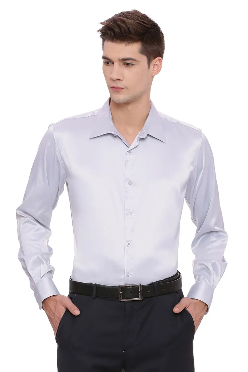 Basics Trim Fit Satin Stretch Shirt