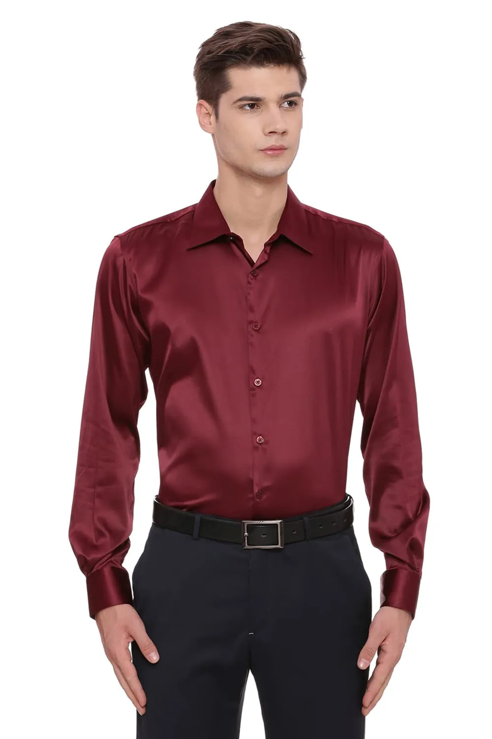 Basics Trim Fit Satin Stretch Shirt