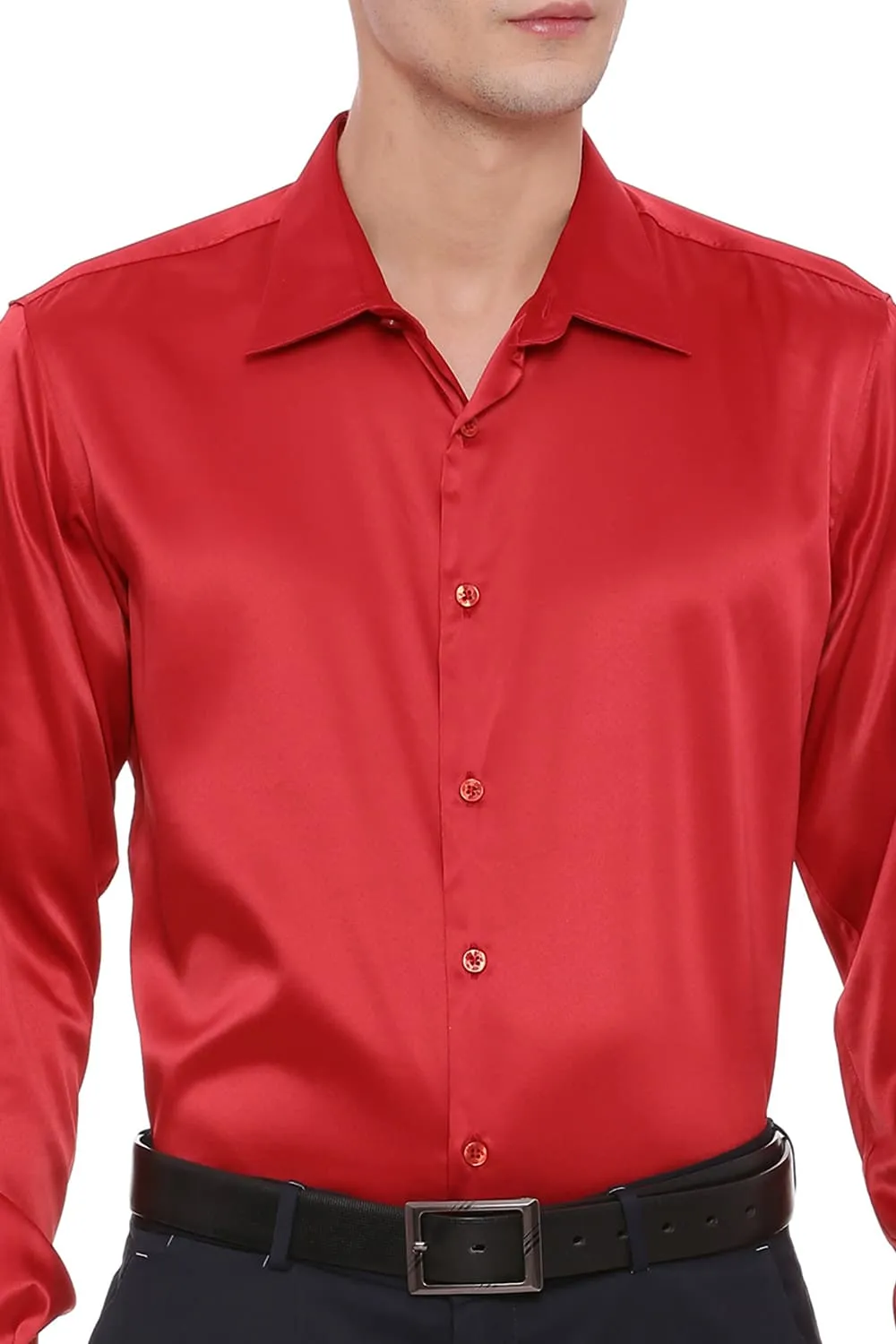 Basics Trim Fit Satin Stretch Shirt