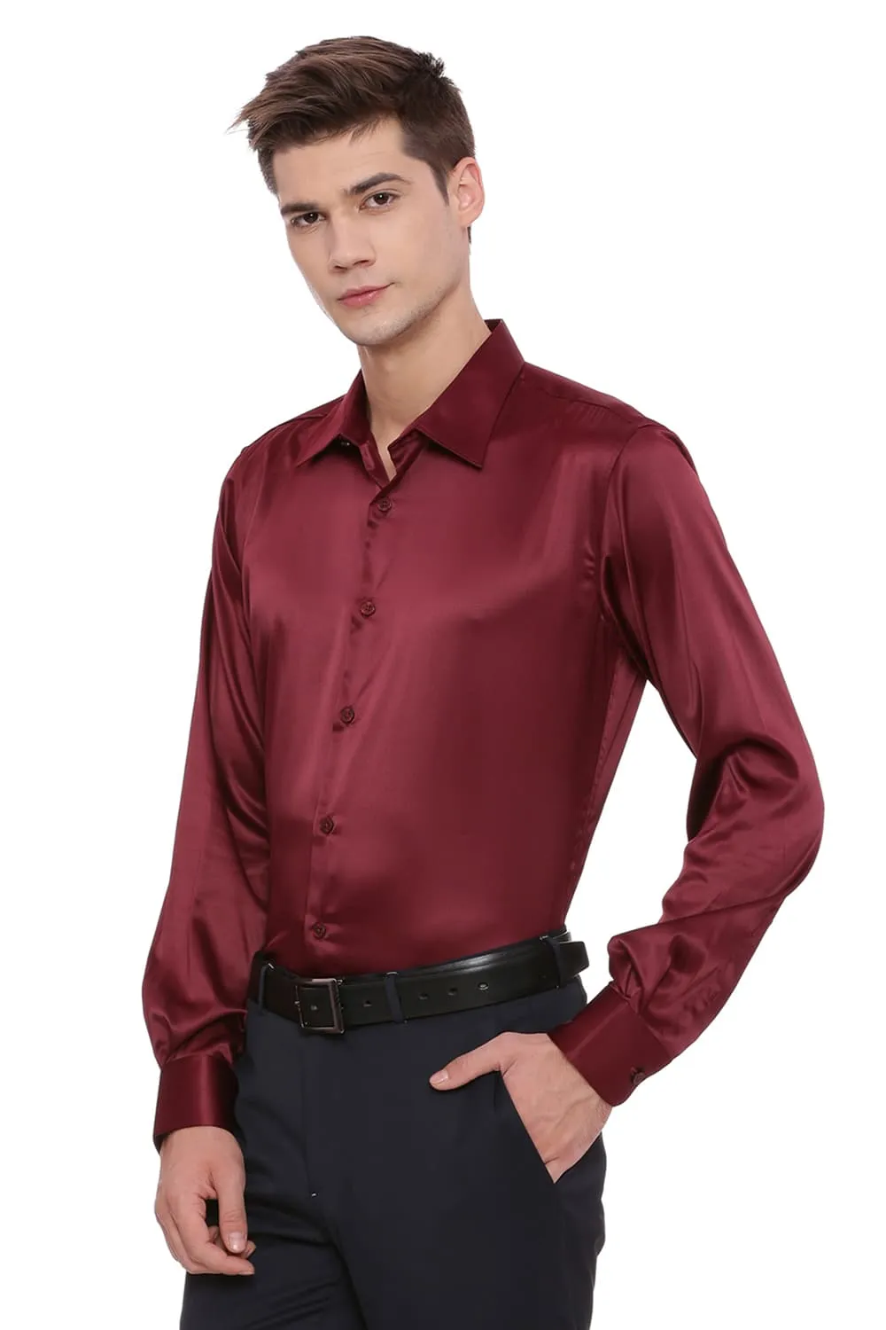 Basics Trim Fit Satin Stretch Shirt