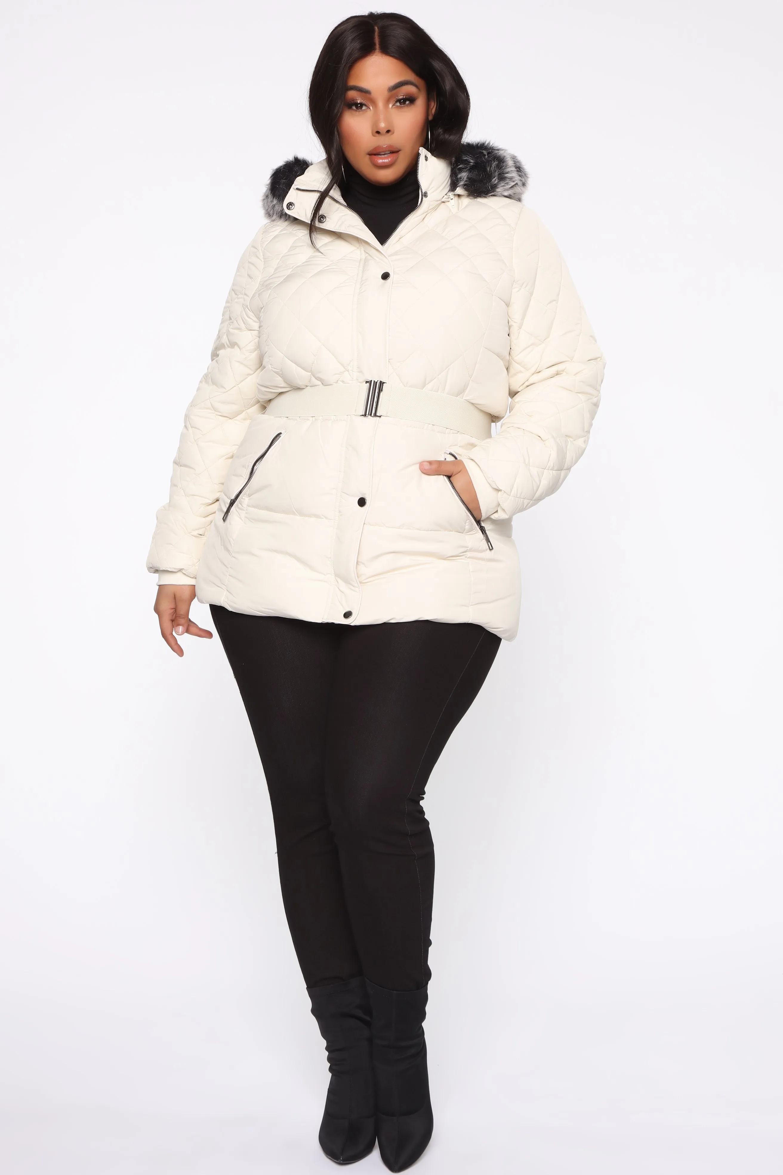 Belted My Cold Heart Puffer Jacket - Ivory