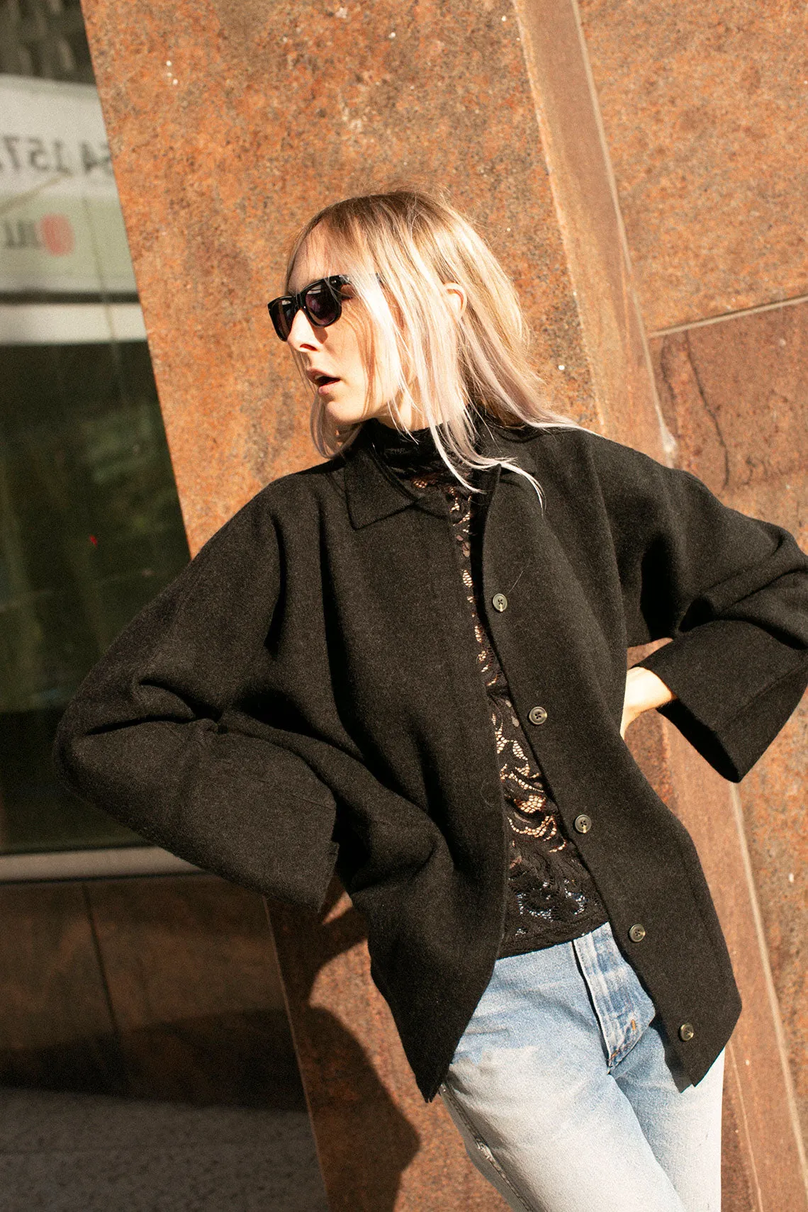 Black Melange Double Knit Jacket