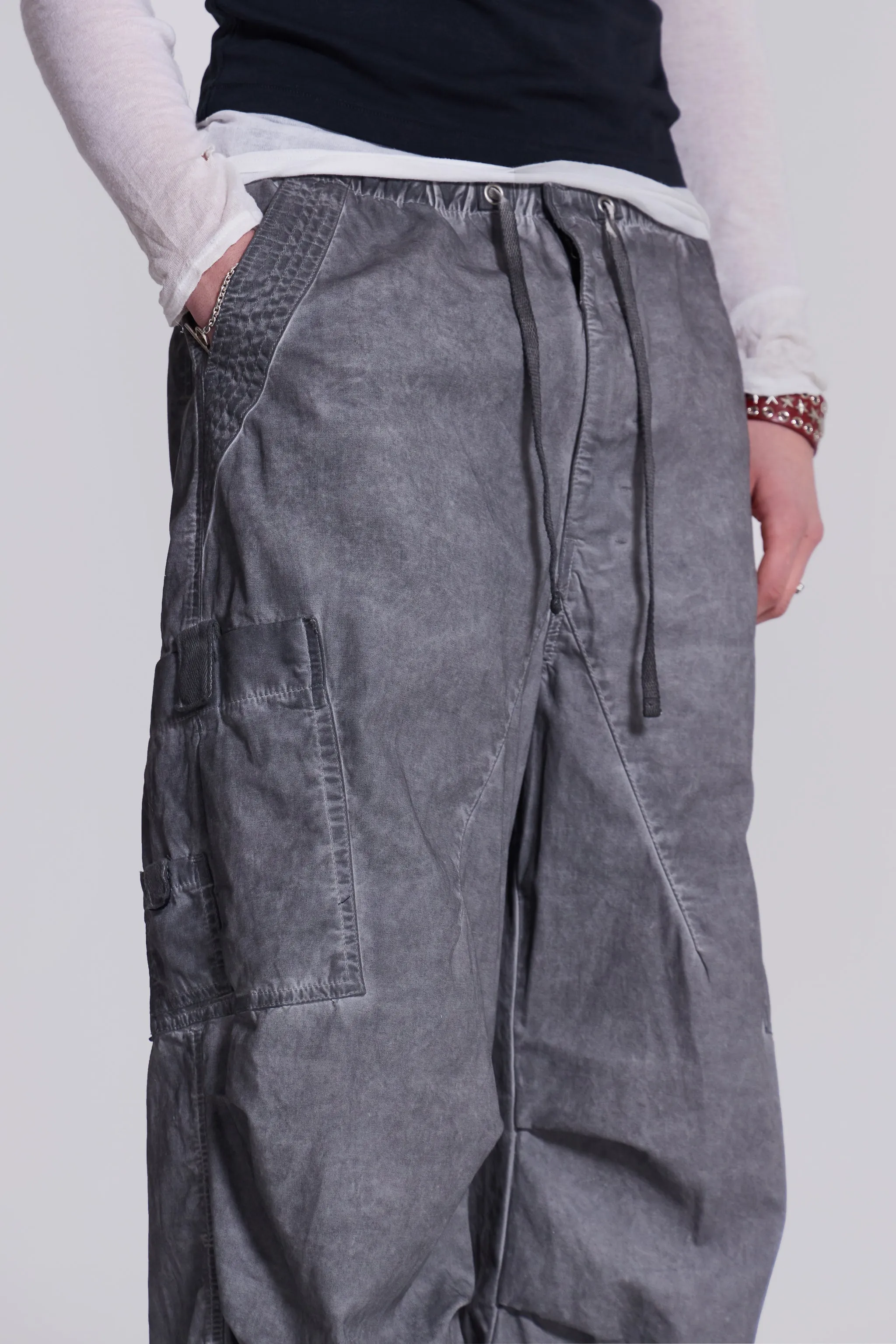 Black Oil Wash Parachute Pants