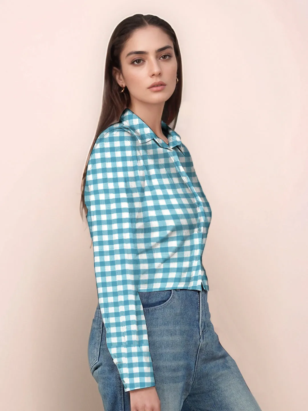 Blue & White Checks Relaxed Fit Full Sleeve Shirt