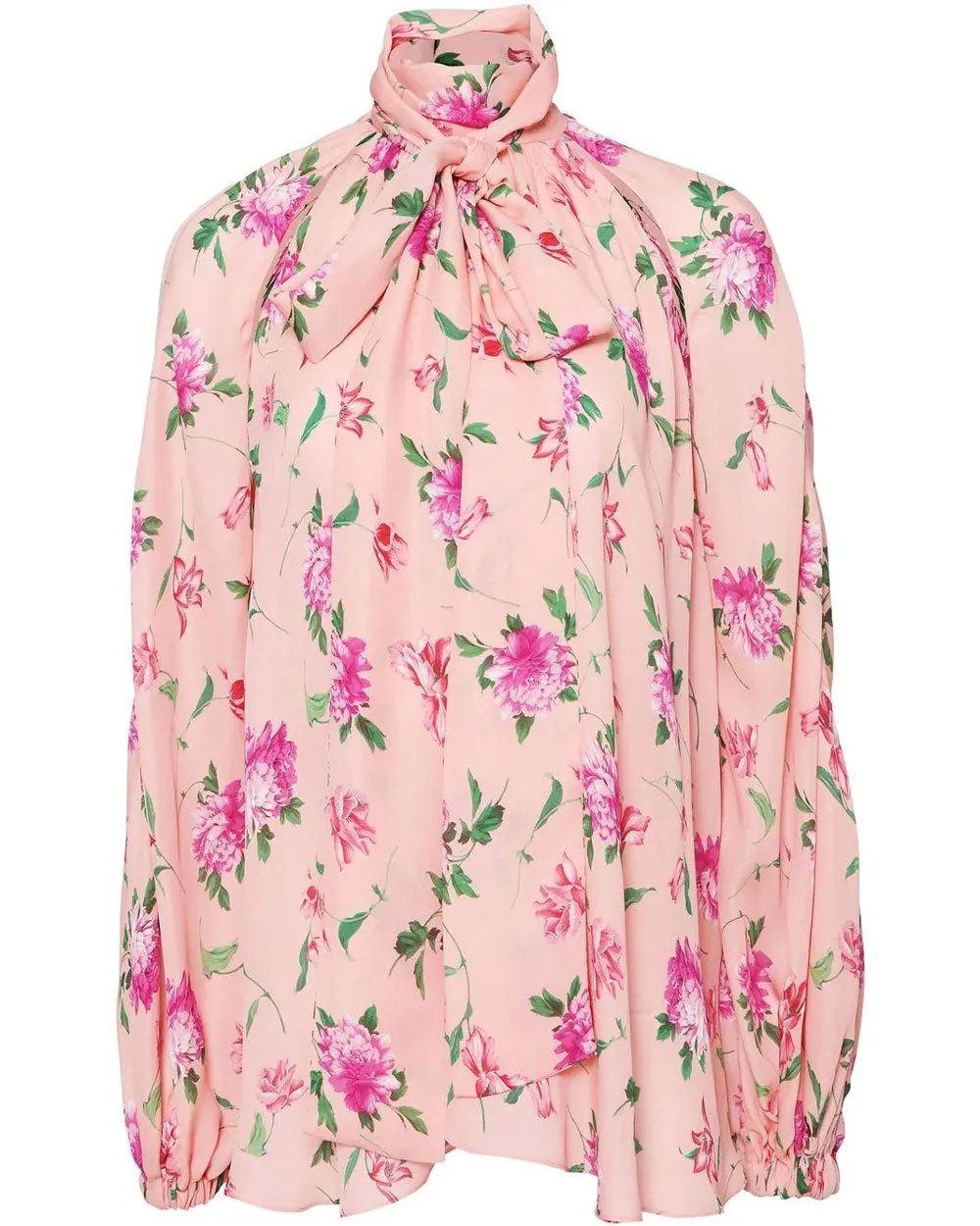 Blush Floral Tie Neck Blouse