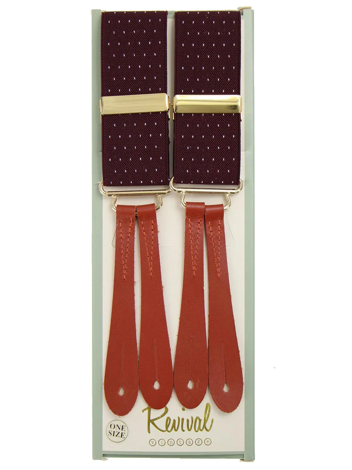 Burgundy Pin Spot Vintage Style Braces with Leather Loops