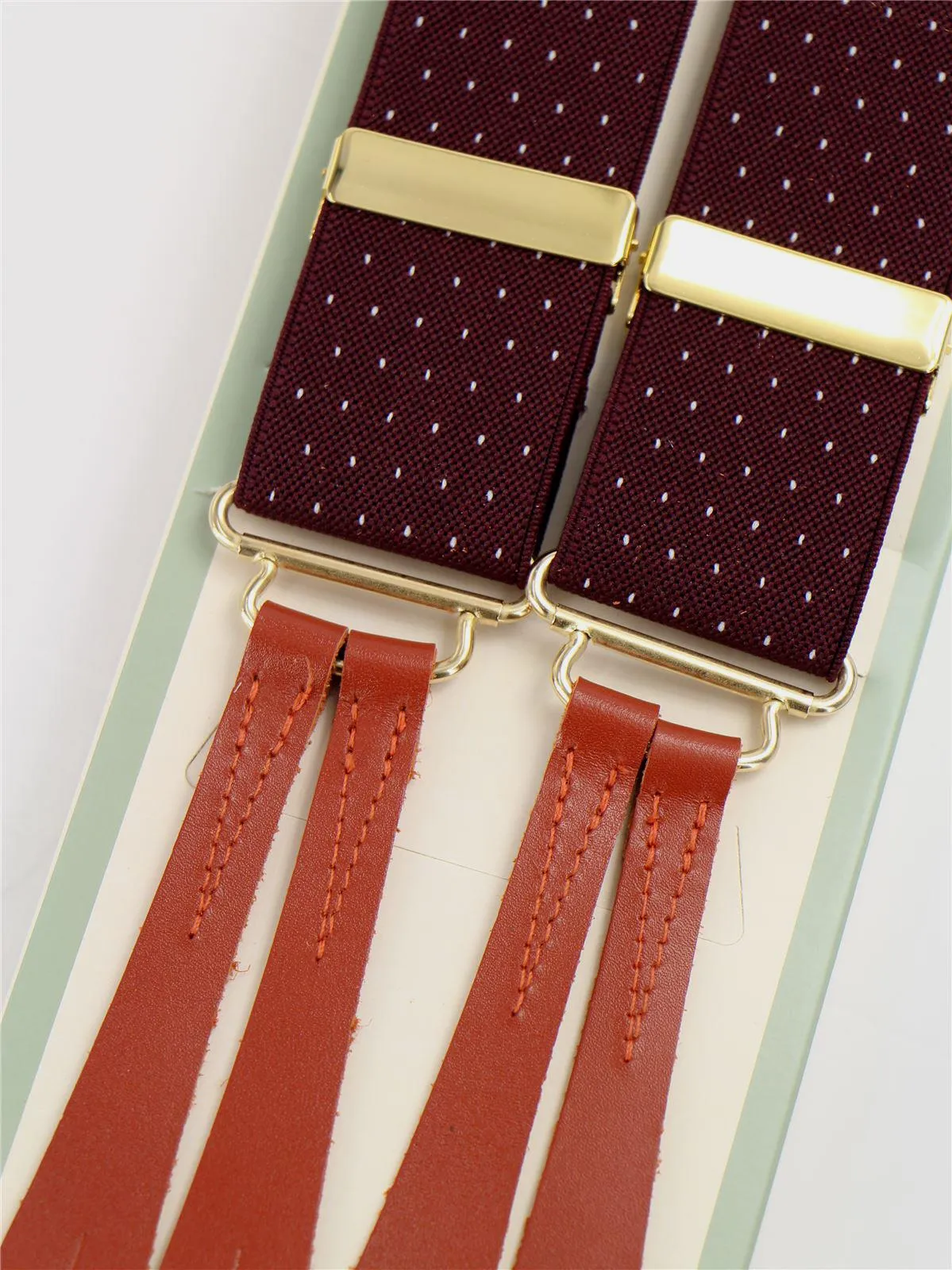 Burgundy Pin Spot Vintage Style Braces with Leather Loops