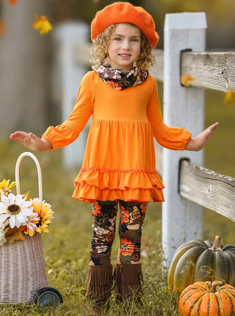 Camo Flower Tunic, Scarf and Legging Set