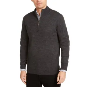 Club Room Men's Ebony Heather Gray Quarter Zip Mock Neck Sweater, NWT!