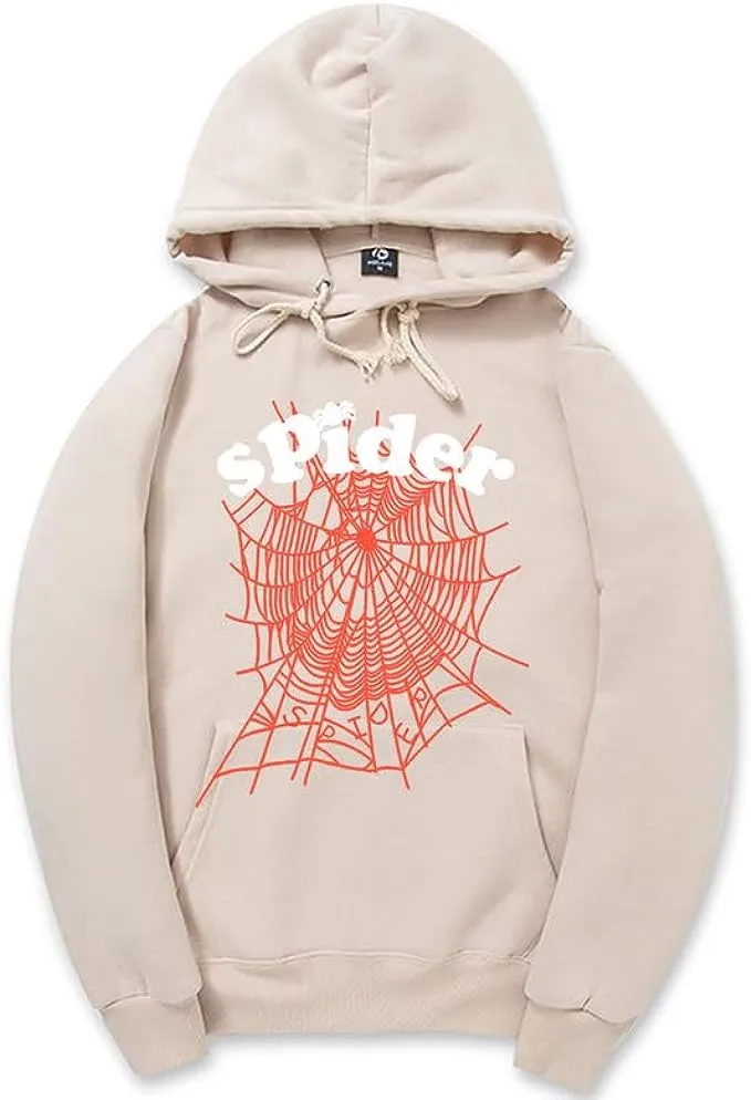 CORIRESHA Fashion Spider Web Hoodie Long Sleeve Drawstring Unisex Cotton Sweatshirt with Pockets