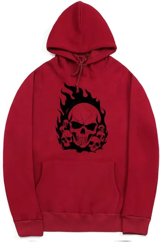 CORIRESHA Teen Halloween Skull Hoodie Long Sleeve Drawstring Y2K Aesthetic Flame Sweatshirt