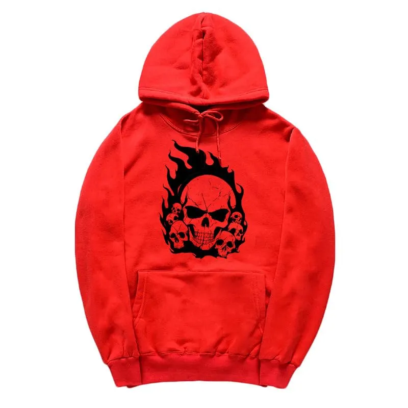 CORIRESHA Teen Halloween Skull Hoodie Long Sleeve Drawstring Y2K Aesthetic Flame Sweatshirt