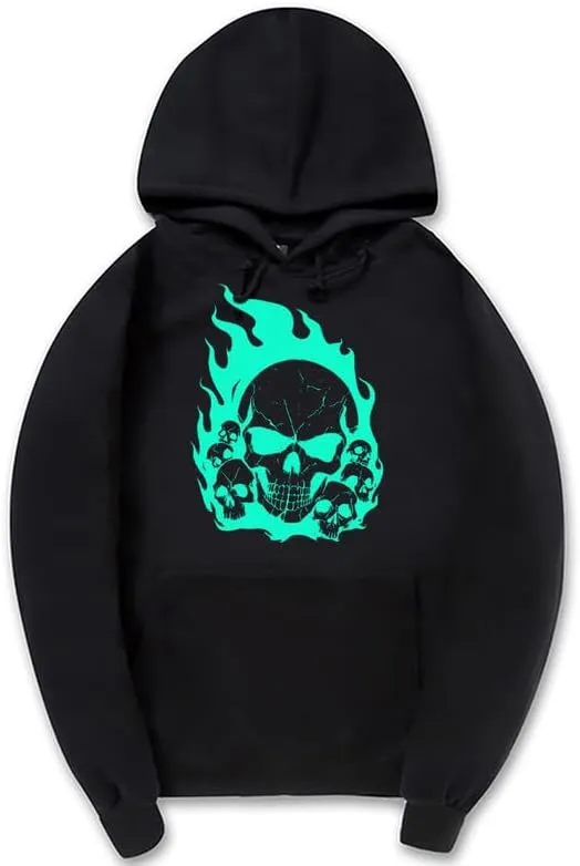 CORIRESHA Teen Halloween Skull Hoodie Long Sleeve Drawstring Y2K Aesthetic Flame Sweatshirt