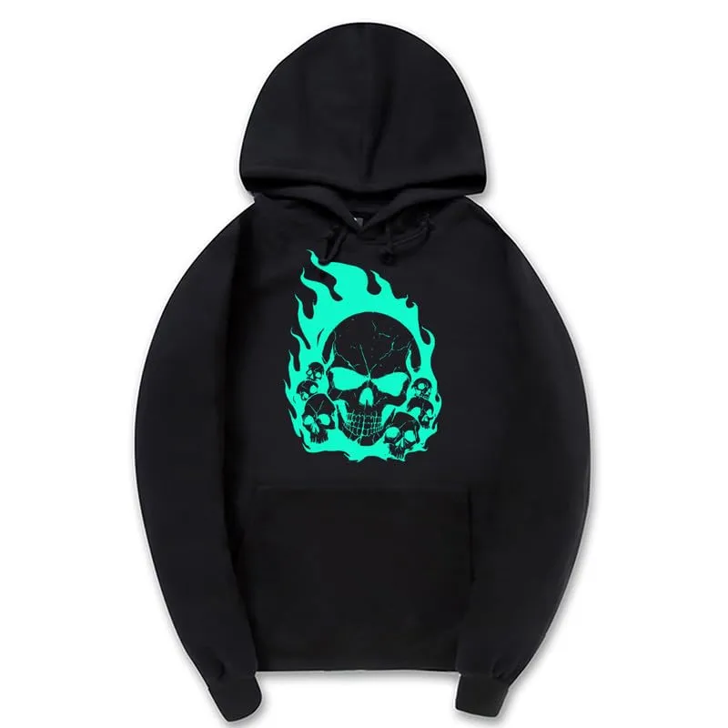 CORIRESHA Teen Halloween Skull Hoodie Long Sleeve Drawstring Y2K Aesthetic Flame Sweatshirt