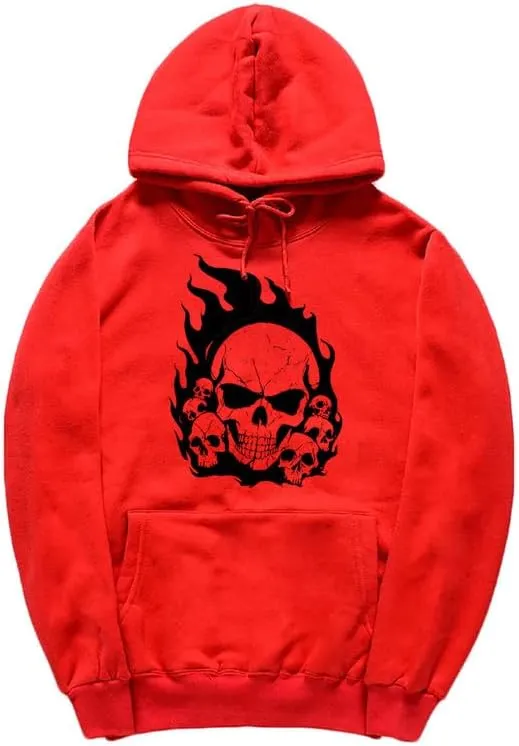 CORIRESHA Teen Halloween Skull Hoodie Long Sleeve Drawstring Y2K Aesthetic Flame Sweatshirt