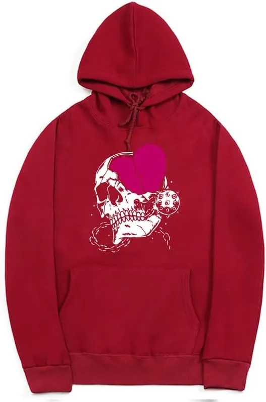 CORIRESHA Women's Cute Heart Hoodie Long Sleeve Drawstring Casual Basic Skull Sweatshirt