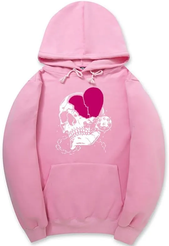 CORIRESHA Women's Cute Heart Hoodie Long Sleeve Drawstring Casual Basic Skull Sweatshirt