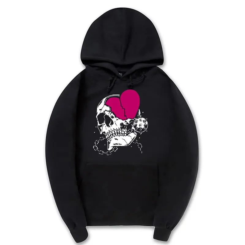 CORIRESHA Women's Cute Heart Hoodie Long Sleeve Drawstring Casual Basic Skull Sweatshirt