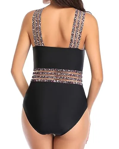 Crisscross Halter Mesh Cutout One Piece Swimsuit