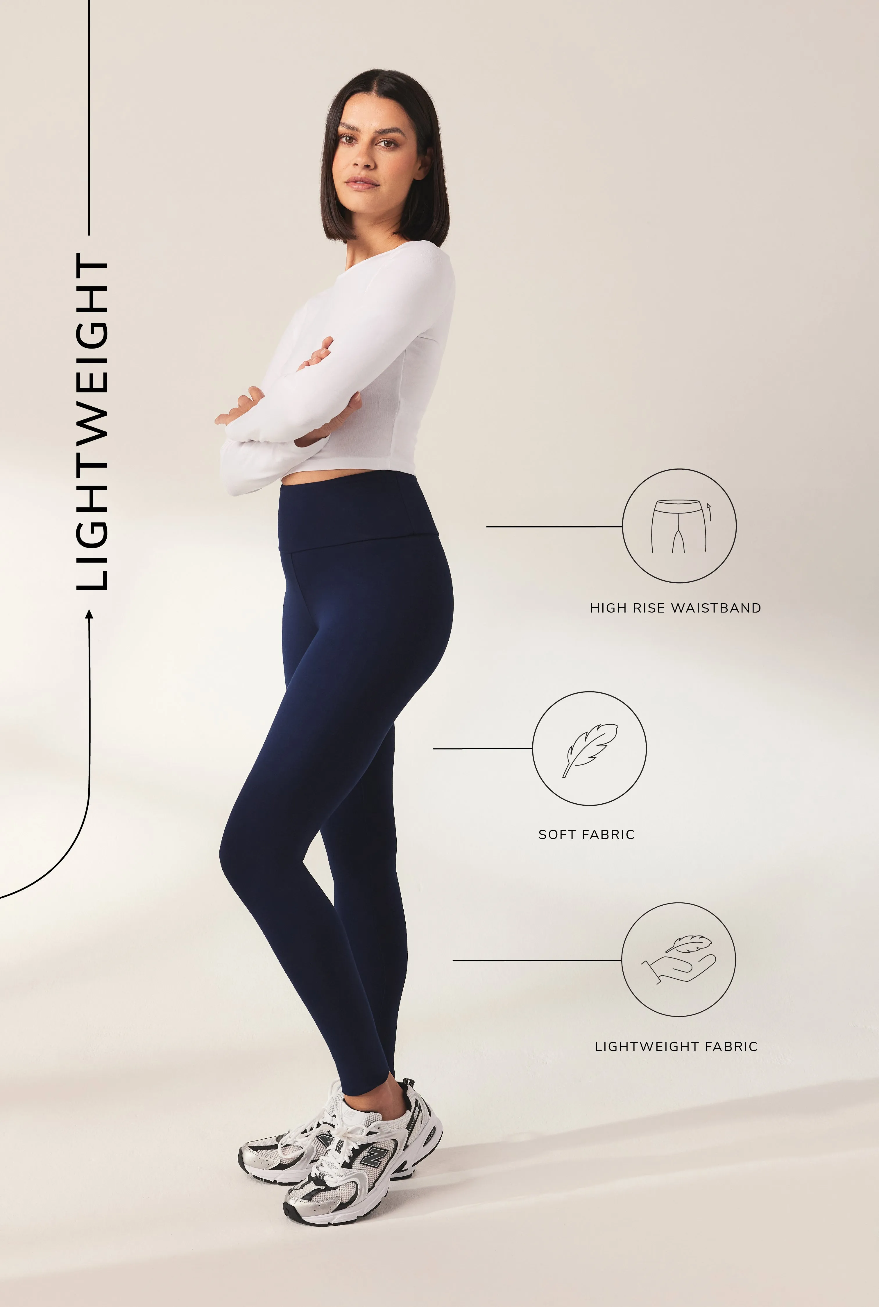 Curve Lightweight Everyday High Waisted Leggings - Navy