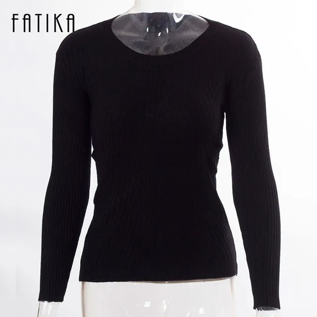 FATIKA Womens Autumn Winter Cashmere Blended Sweater O-Neck Pullovers Long Sleeve Jumpers Women's Knitted Sweaters