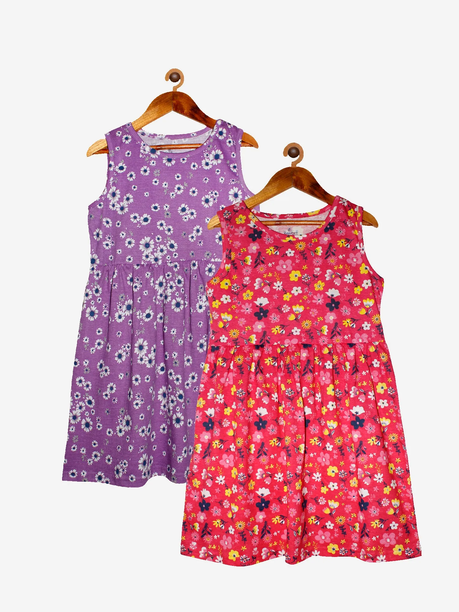 Girls Printed Sleeveless Dress- Pack of 2