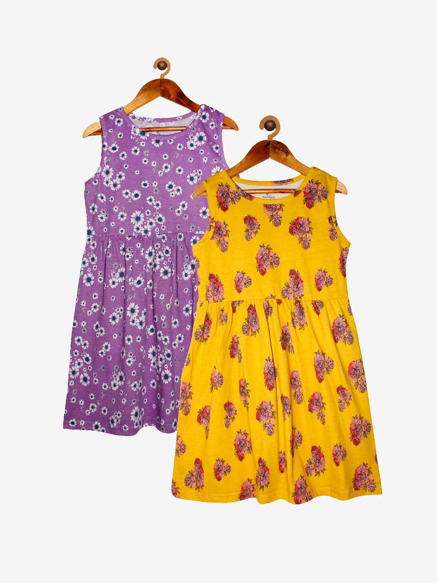 Girls Printed Sleeveless Dress- Pack of 2