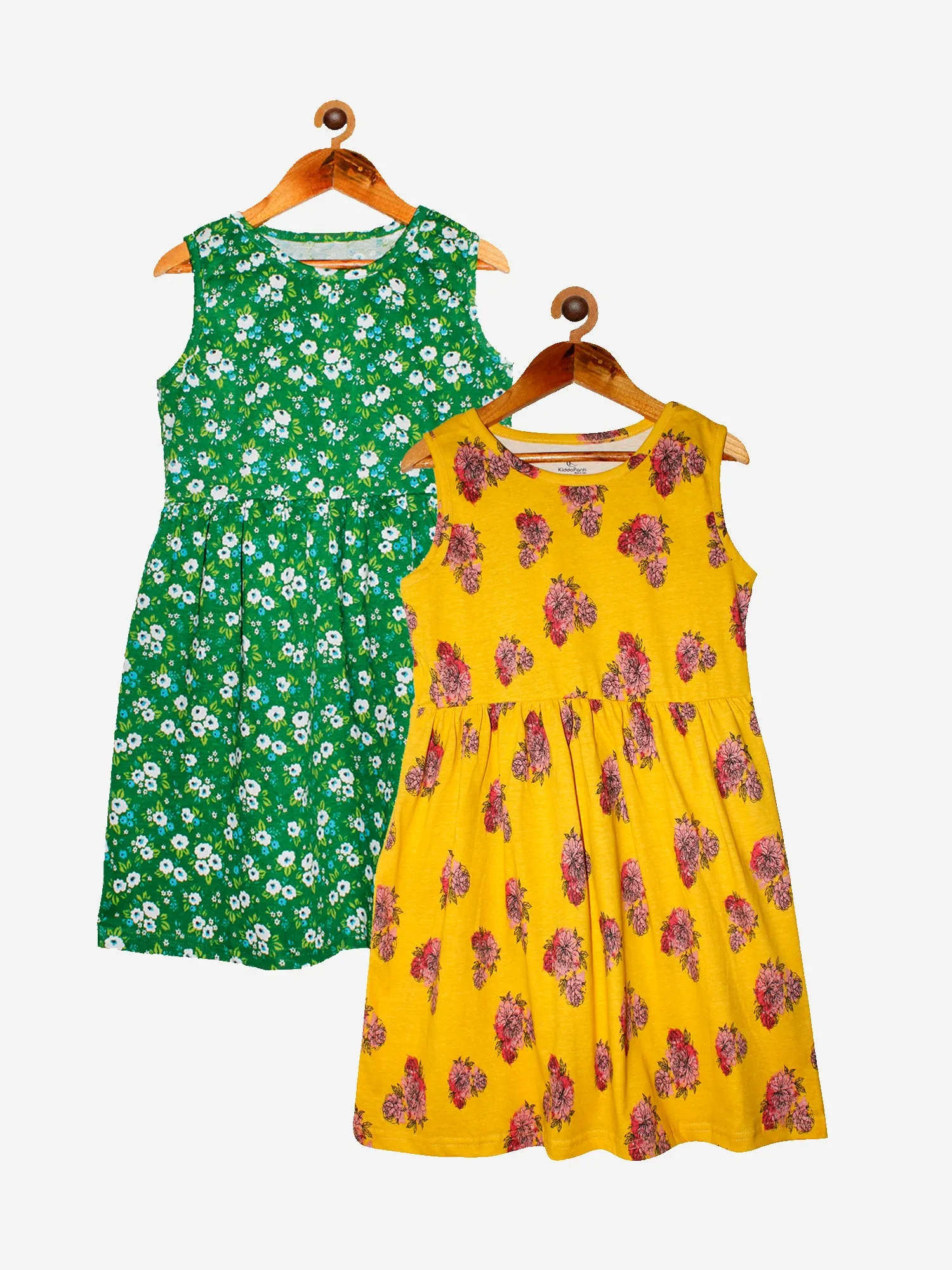 Girls Printed Sleeveless Dress- Pack of 2