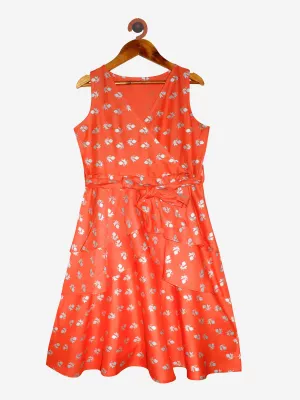 Girls Printed V Neck Layer Dress