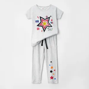 Girls Soft Cotton Printed Melange Suit