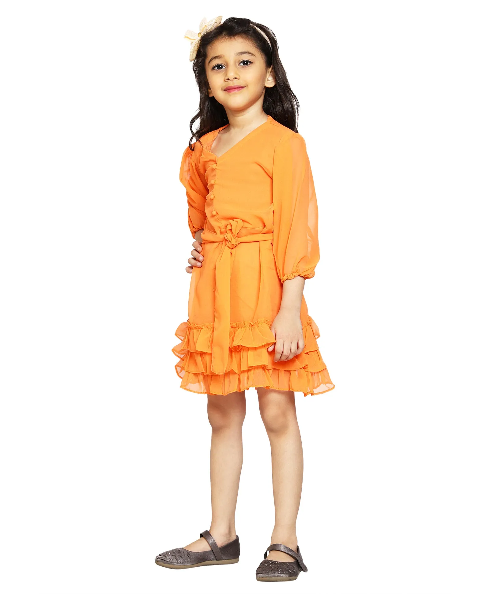 Girls V Neck Ruffle Dress