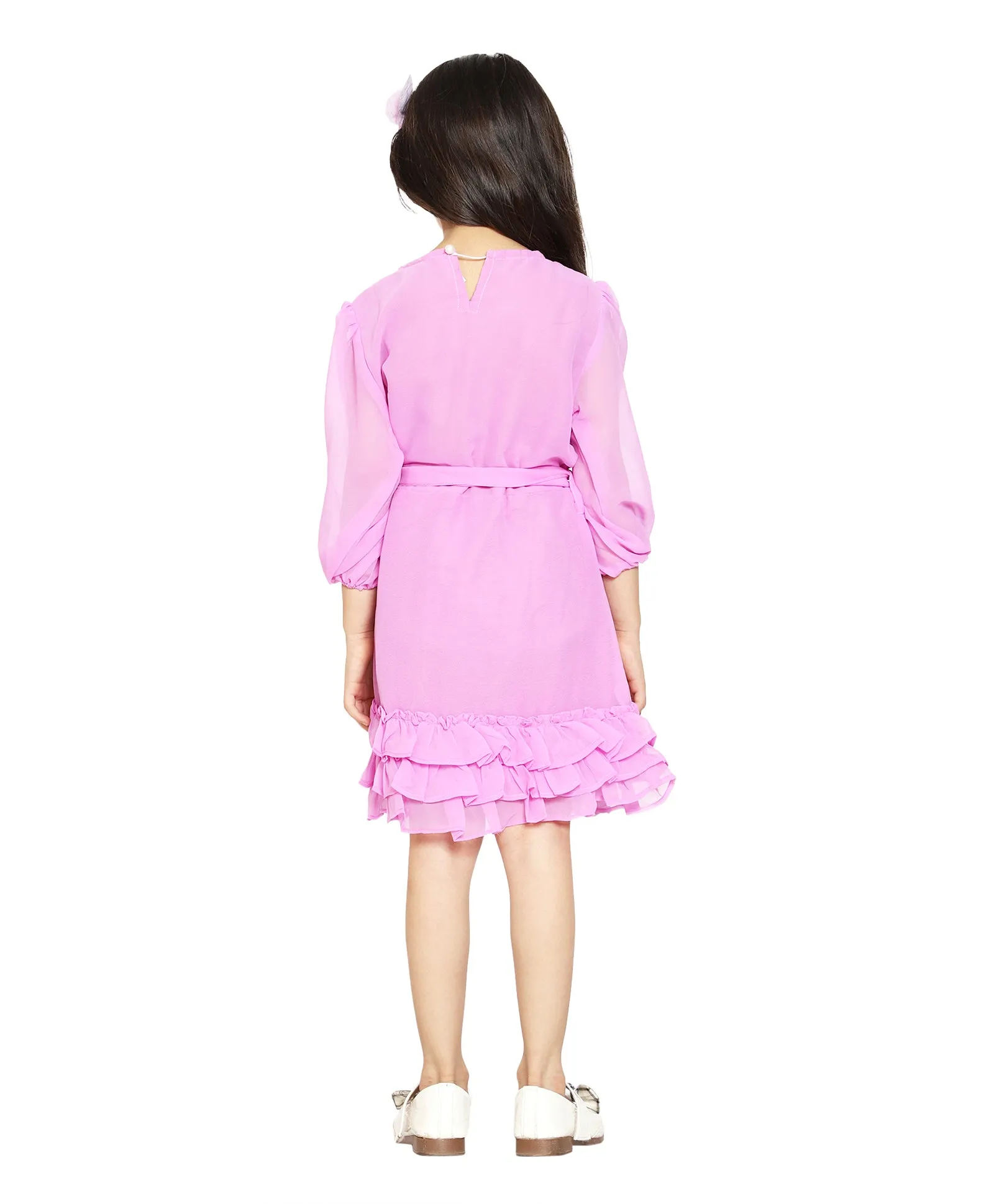 Girls V Neck Ruffle Dress