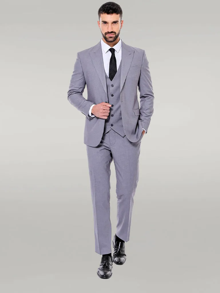 Grey Men's Plain Suit with Vest - Wessi