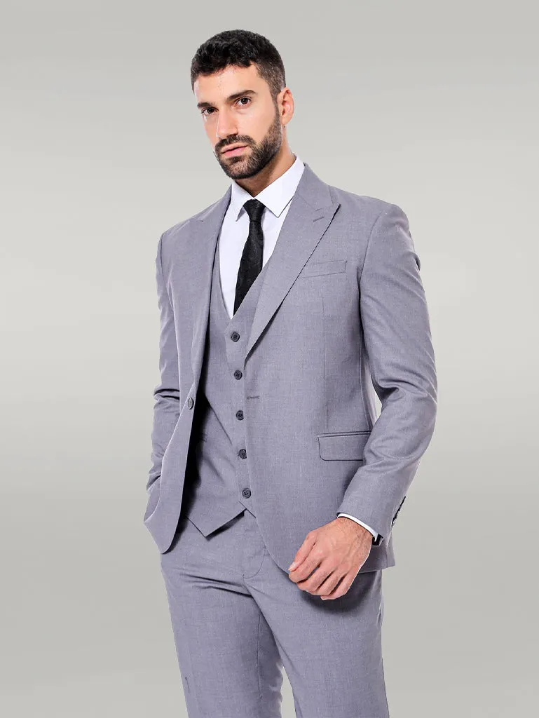 Grey Men's Plain Suit with Vest - Wessi