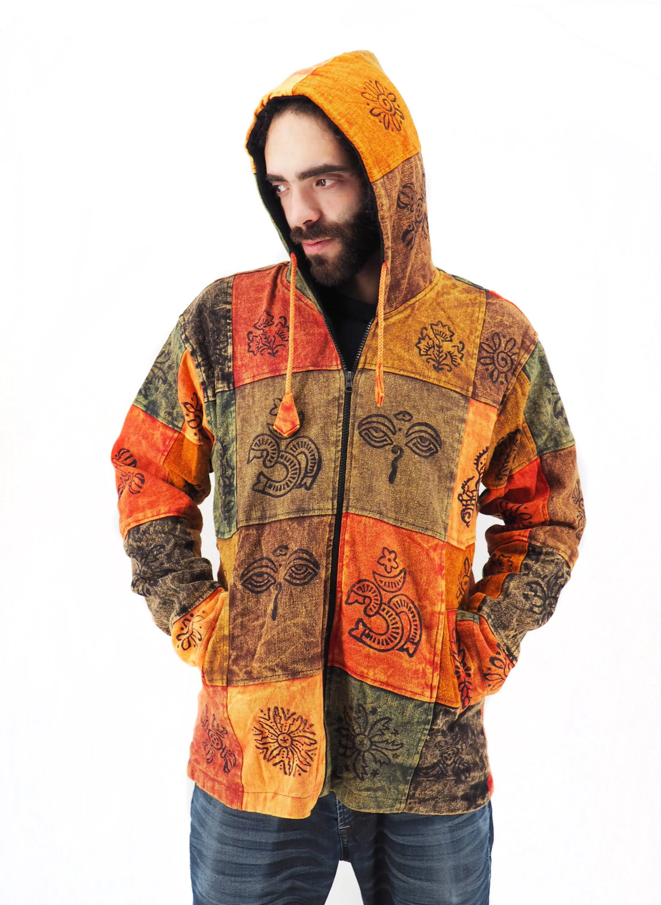 Handmade Casual Boho Cotton Unisex Men's Jackets Hoodies Size S-M-L-XL