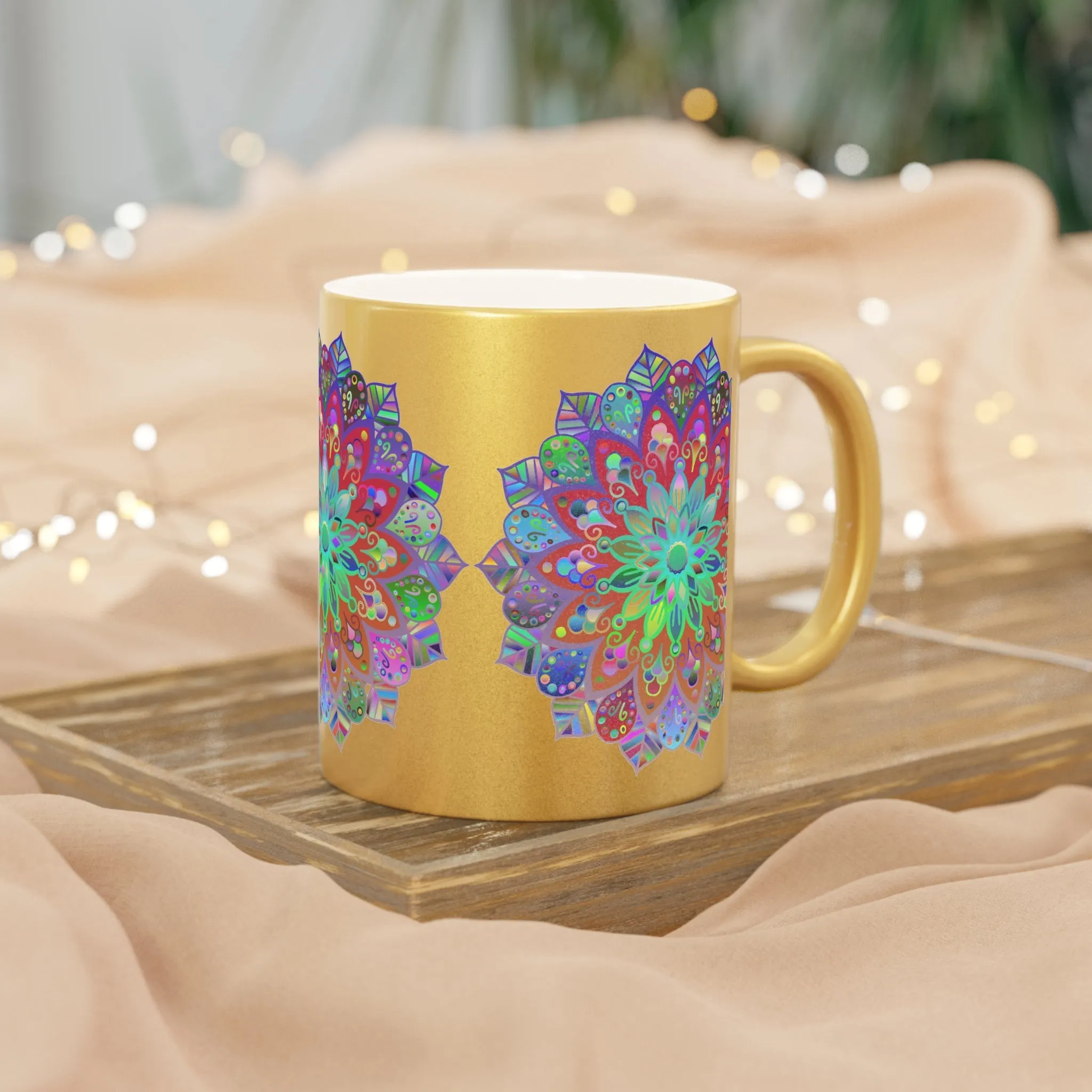 Handmade Mandala Art Metallic Mug - Unique Gift