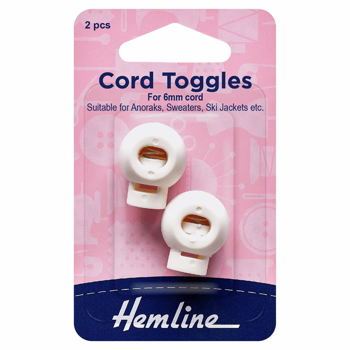 Hemline White Single Hole Adjustable Cord Toggles - 6mm (Pack of 2)