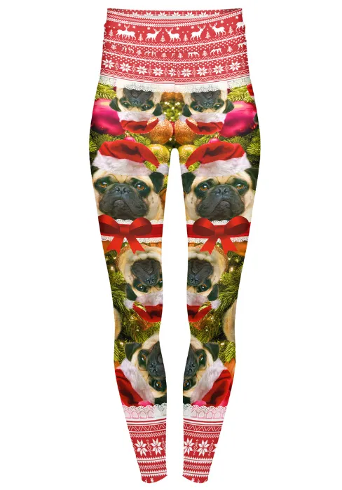 High Waist Leggings (10-16 UK Size) - Merry Pugmas