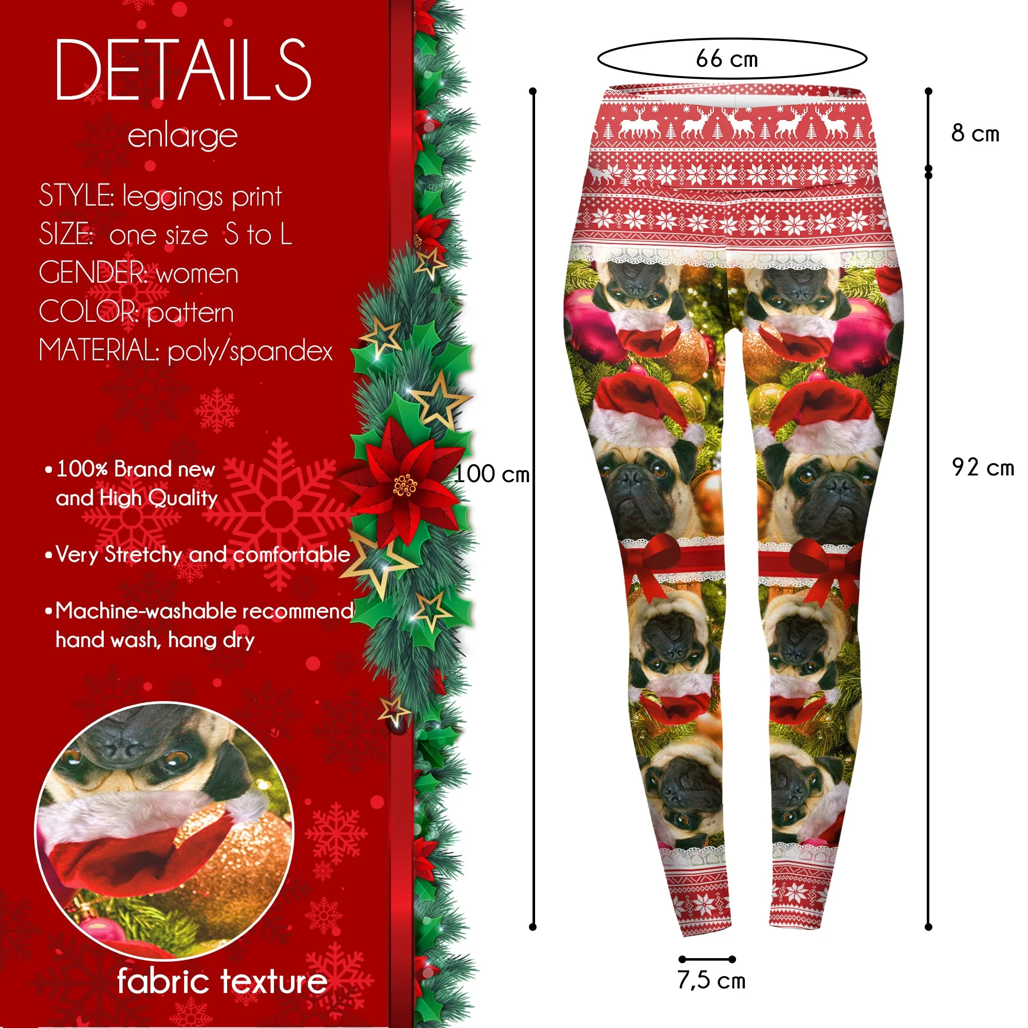 High Waist Leggings (10-16 UK Size) - Merry Pugmas