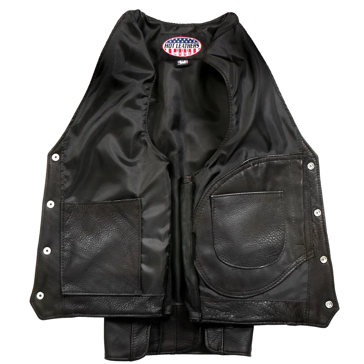 Hot Leathers VSM5003 USA Made Men's Black Extra Long Back Premium Steerhide Leather Vest