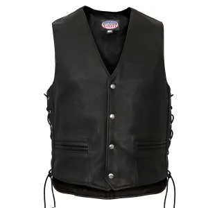 Hot Leathers VSM5003 USA Made Men's Black Extra Long Back Premium Steerhide Leather Vest