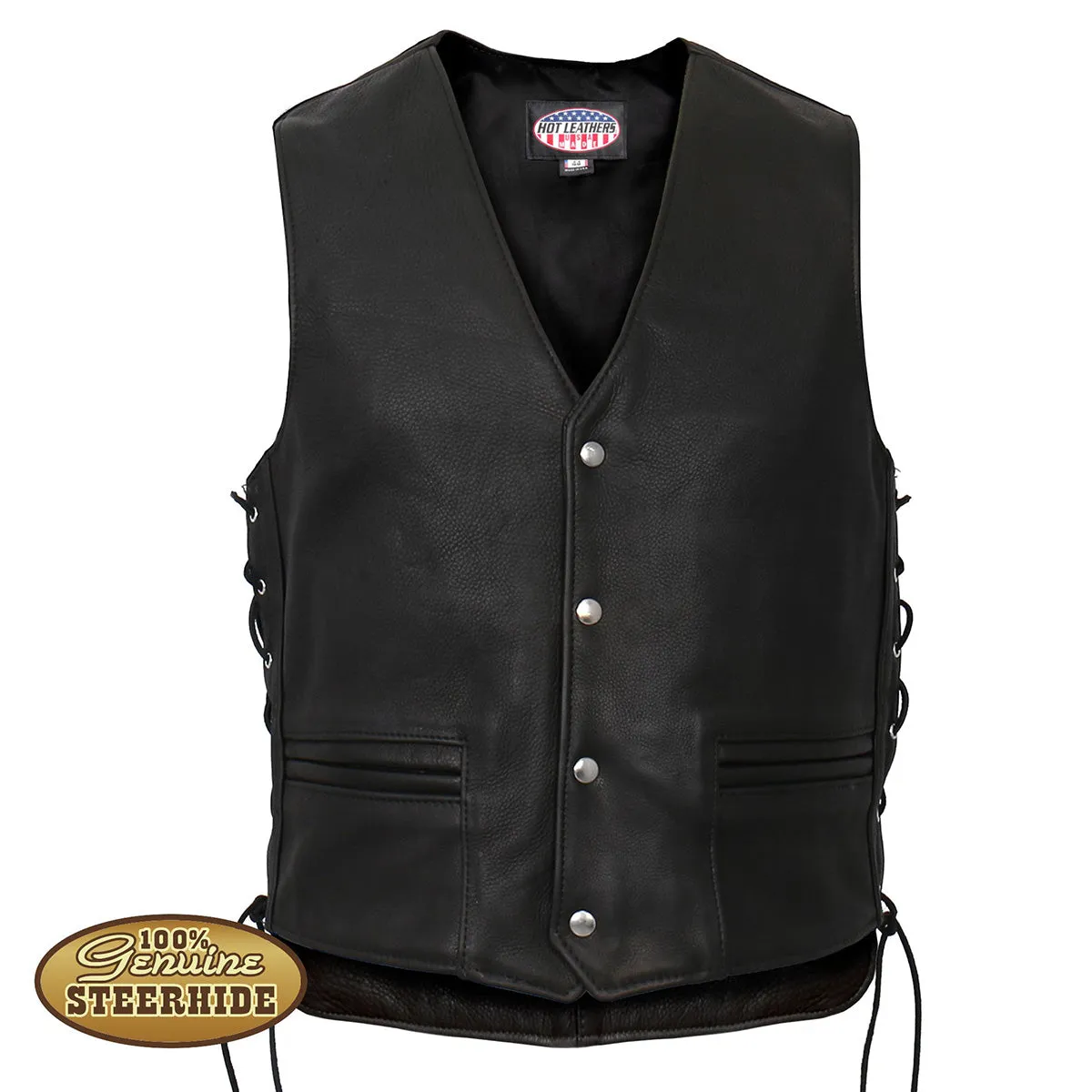 Hot Leathers VSM5003 USA Made Men's Black Extra Long Back Premium Steerhide Leather Vest